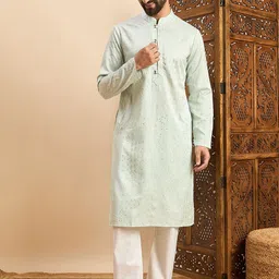House of Pataudi Self Design Straight Kurta-image-7