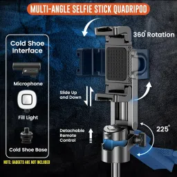 WeCool F-Mini 4 Leg Selfie stick(Quadripod) with One Click Auto Open Design Bluetooth Selfie Stick image 5