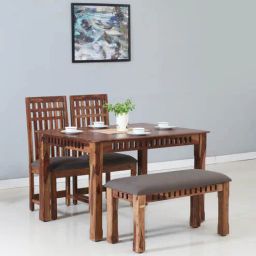 woodsworth from pepperfry Drusilla Sheesham Wood 4 Seater Dining Set In Scratch Resistant Rustic Teak Finish With Bench-picture-44