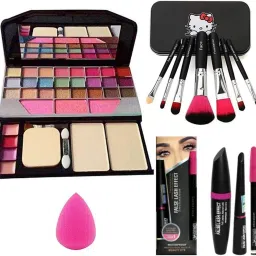 6155 Makeup Kit With 7pcs Brush, 1 Blender Puff, 3in1 Kajal,Mascara,Eyeliner-29