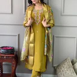 Lilots Ethnic Motifs Embroidered Straight Kurta with Trousers & Dupatta-image-49