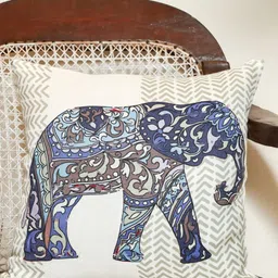Crown of Poppies Elephant Walk Blue Animal Printed Cotton Square Cushion Covers-image-84