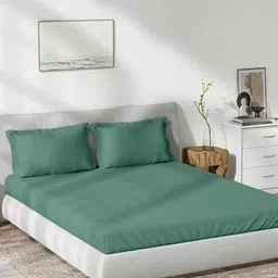 Trance Home Linen Green Bamboo Cotton 300 TC Fitted Double King Bedsheet Set-1.98m x 1.98m-image-42