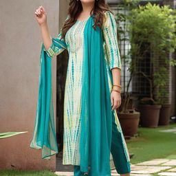 GoSriKi Women Printed Regular Kurta with Trousers & With Dupatta image 4