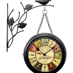 Nutts Black & Beige Chain Bird Double Sided Analogue Vintage Wall Clock-image-85