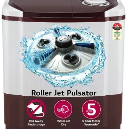 8.5 kg 5 Star with Roller Jet Pulsator with Soak, Wind Jet Dry and Collar Scrubber Semi Automatic Top Load Maroon, White-4