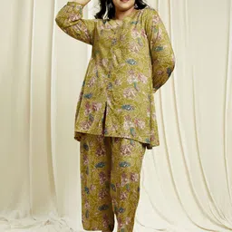 Globus Gloplus V-Neck Floral Print Tunic With Trousers Plus Size Co-Ord Set-48
