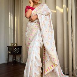 DHRUVIL IMPEX Woven Design Silk Banarasi Saree With Blouse Piece-39