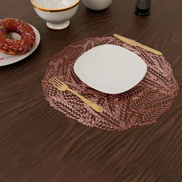 Kuber Industries Copper-Toned 2 Pieces Round Leaf-Design Table Placemats-13