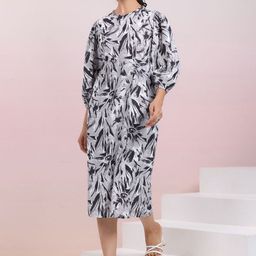 ZACCAI Puff Sleeve A-Line Midi Dress-image-99