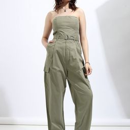 Tokyo Talkies Women Solid Cotton Off-Shoulder Cargo Styles Basic Jumpsuit-35