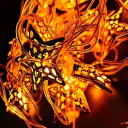 KAVYARA Gold-Toned & White Star Shape Metal String Lights image 2