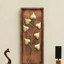 vedas Mystic Indiana Brown & Gold-Toned Textured Metal Holly Leaf Wall Decor-18
