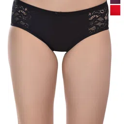 Valles365 by S.C. Pack Of 3Lace Mid-Rise Hipster Briefs PNTPSDCRWINBKRED-S-11