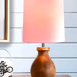 Homesake Pink Wood Industrial Cylindrical Shaped Table Lamp with Bulb-34