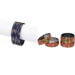 SOMIL Set of 16 Blue Alloy Artificial Stones & Beads Bangles-image-27