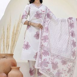 Kohsh Women Floral Printed Regular Pure Cotton Kurta with Trousers & Dupatta-image-62