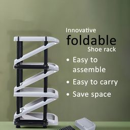 Kuber Industries Grey Foldable 4 Tier Shoe Stand With Side Hooks image 2