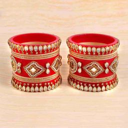 Zindura Set Of 2 Gold Plated Crystal Studded & Artificial Beaded Chuda Bangles-image-49
