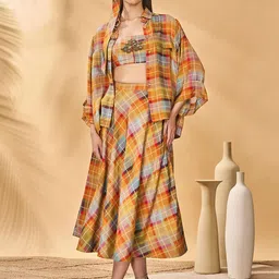 Masaba Sundowner Checkered Shirt, Top & Skirt Co-Ord Set-picture-33