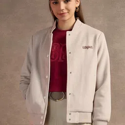 U.S. Polo Assn. Women Stand Collar Solid Casual Bomber Jacket-47