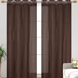 Galaxy Home Decor Coffee Brown & Transparent 2 Pieces Striped Sheer Window Curtains-picture-11
