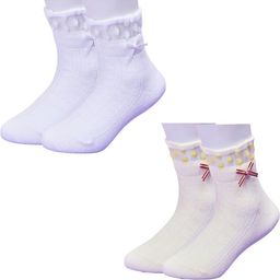 NESKA MODA Girls Pack Of 2 White Solid Cotton Ankle Length Socks-picture-31