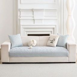HomeCloud Grey & White Striped Cotton 1 Piece Sofa Cover-image-32