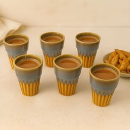 Unravel India 6 Piece Brown & Green Hand Painted Ceramic Matte Kulladhs-image-55