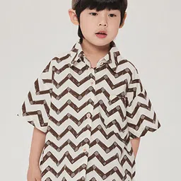 LULU & SKY Boys Oversized Fit Spread Collar Chevron Striped Organic Cotton Casual Shirt-image-30