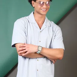 LIMEROAD Men Textured Cuban Collar Cotton Casual Shirt-image-88