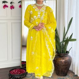 KALINI Women Embroidered Regular Thread Work Kurta with Trousers & Dupatta-image-21