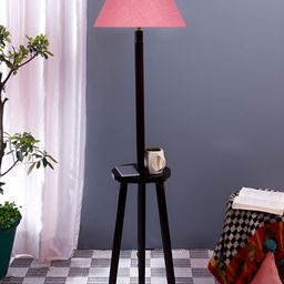 Devansh Brown & Pink Textured Jute Conical Wooden Floor Lamp-12