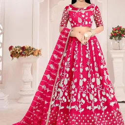 F Plus Fashion Girls Red Net Semi-Stitched Lehenga Choli-picture-32