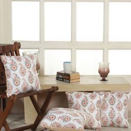 Shadowkart White & Beige 2 Pieces Floral Printed Velvet Square Cushion Covers-image-95