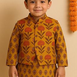 BAESD Boys Floral Printed Regular Pure Cotton Kurta with Dhoti Pants-image-45