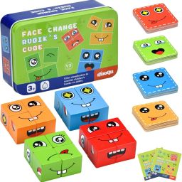 Interactive Face Changing Wooden Puzzle Magic Cube&Card Game Toys for 2 Year Kid-image-10