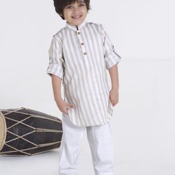Ministitch Boys Ethnic Motifs Striped Regular Linen Kurta with Pyjamas-53
