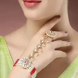 NVR Women Brass Kundan Handcrafted Gold-Plated Link Bracelet-picture-28