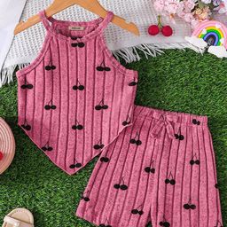 INCLUD Girls Cherry Printed Halter Neck Top With Shorts-image-19
