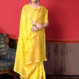 Areca Designer Ethnic Motifs Zari Linen Blend Banarasi Saree-11