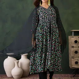 Sangria Printed V- Neck Antalkali, Dupatta & Dupatta Set-picture-50