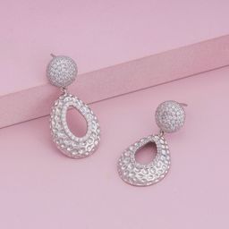 Kushal's Fashion Jewellery Rhodium-Plated Zircon Studded Classic Drop Earrings-picture-24