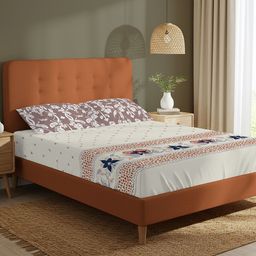 URBAN SPACE Beige & Brown Floral 200 TC Queen Bedsheet with 2 Pillow Covers-picture-7
