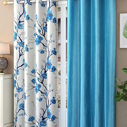 Galaxy Home Decor Blue & White 2 Pieces Floral Printed Long Door Curtains-image-66