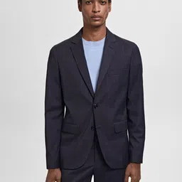 MANGO MAN Window PANE Checked Notched Lapel Collar Single-Breasted Blazers-image-41