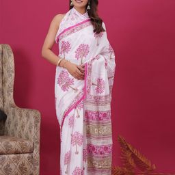 Shivanya Handicrafts Floral Pure Cotton Block Print Saree-image-73