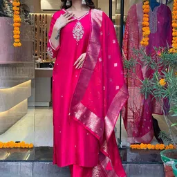 Anni Designer Floral Embroidered Straight Kurta With Trouser & Dupatta-picture-24