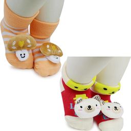 NESKA MODA 6 To 12 Months Baby Set Of 2 Pair Cotton Anti Slip Face Ankle Socks/ Booties-image-115