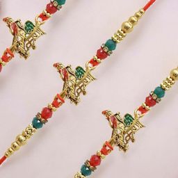 MEIRA JEWELLERY Set Of 3 Beaded Shree Krishna Rakhis With Greeting Card & Roli Chawal-image-77